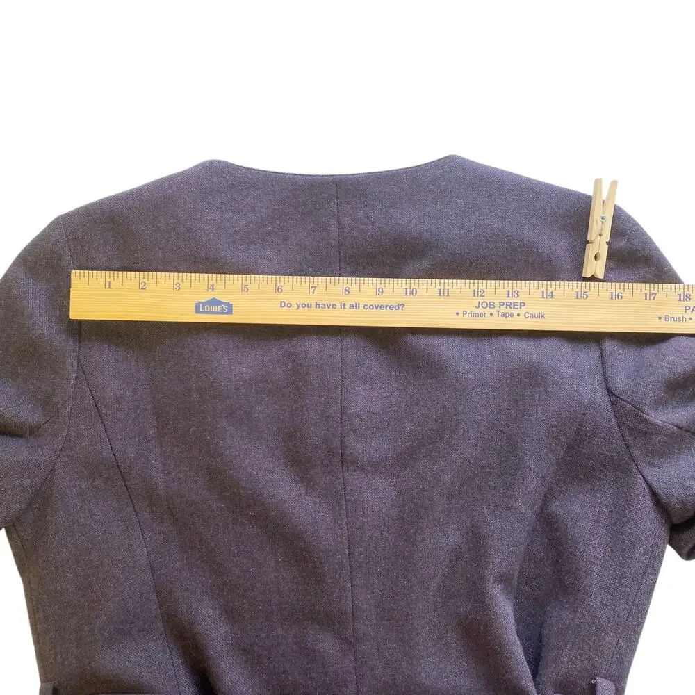 Ann Taylor Loft Jacket Women 12 Plum Wool Blend Ruffle Pleated Neck Belted Lined